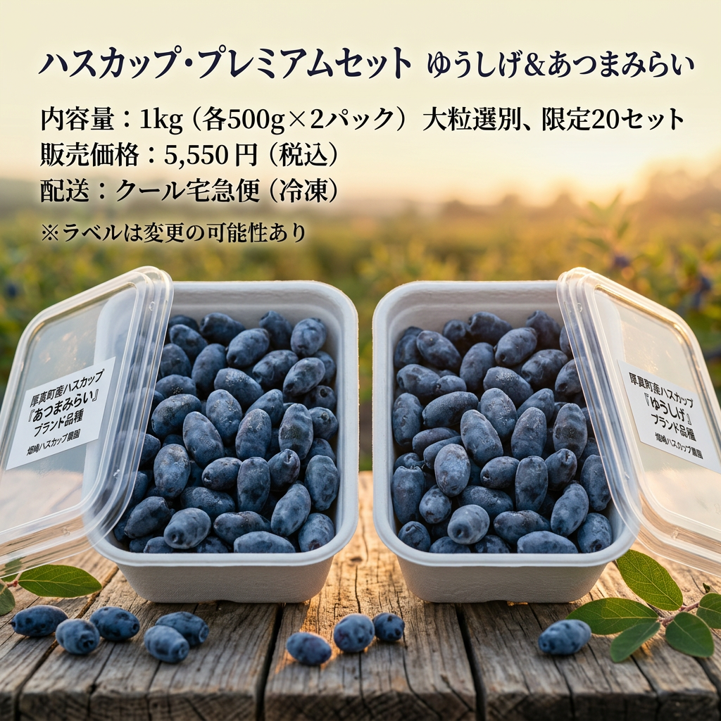 ハスカップ2種食べ比べセット 1kg（あつまみらい・ゆうしげ 各500g / 北海道厚真町・畑嶋ハスカップ農園産）