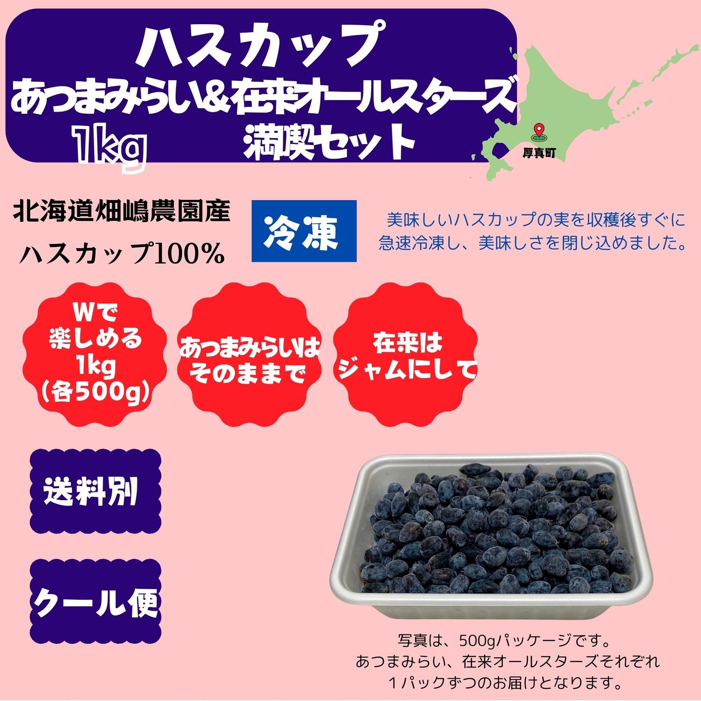 北海道産冷凍ハスカップ 1kg〈あつまみらい＆在来オールスターズ〉※１回のご購入で１セットまで