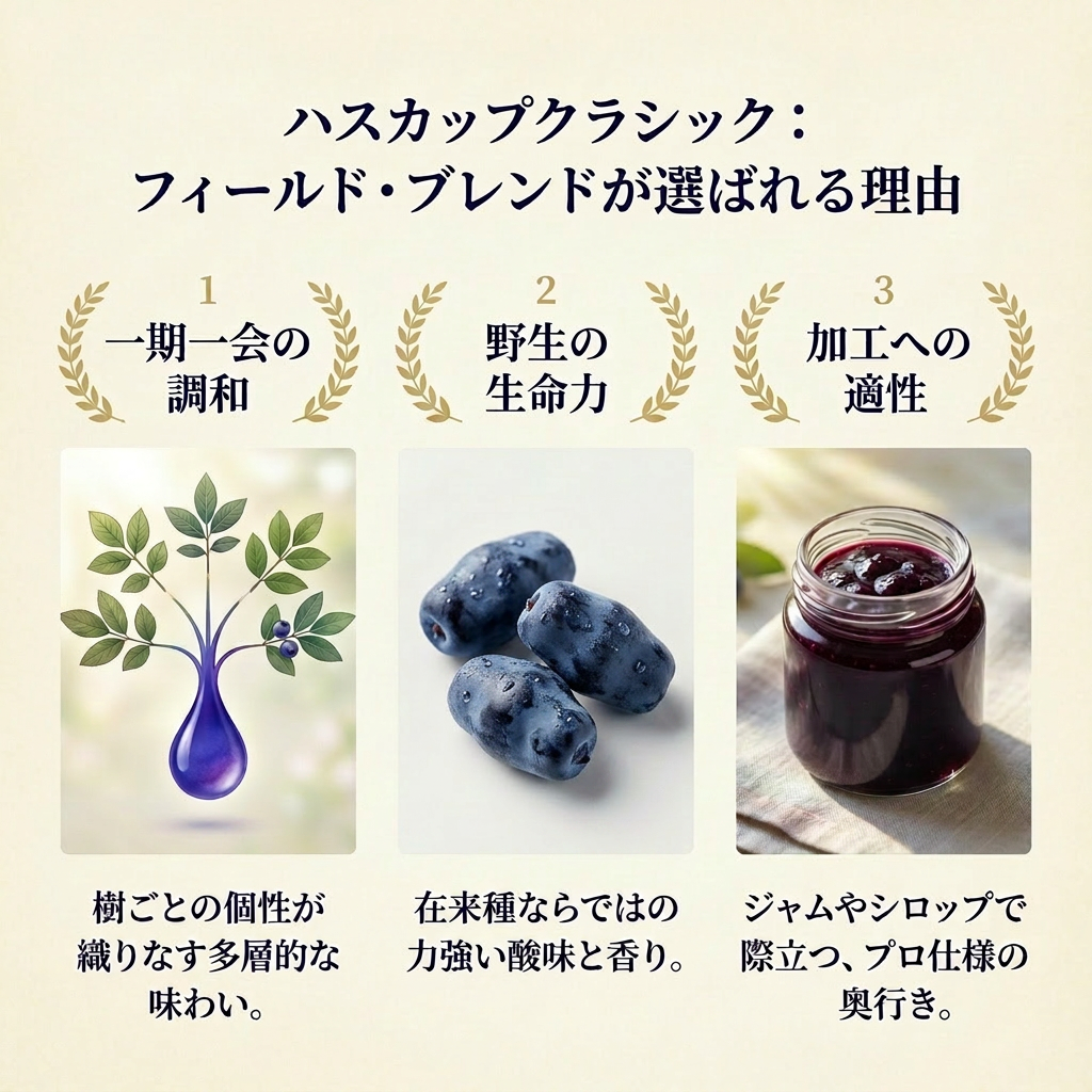 クラシック フィールドブレンド 1kg（北海道厚真町・畑嶋ハスカップ農園産 / 冷凍）
